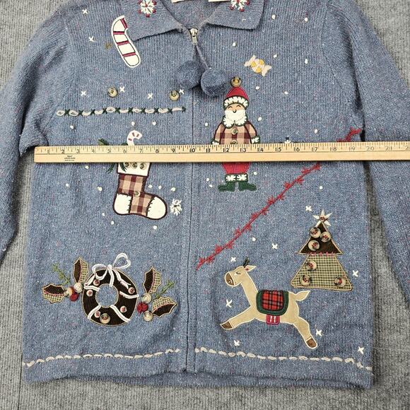 Basic Editions Holiday Sweater Womens Medium Zip Cardigan Christmas Wool Novelty - Picture 6 of 7